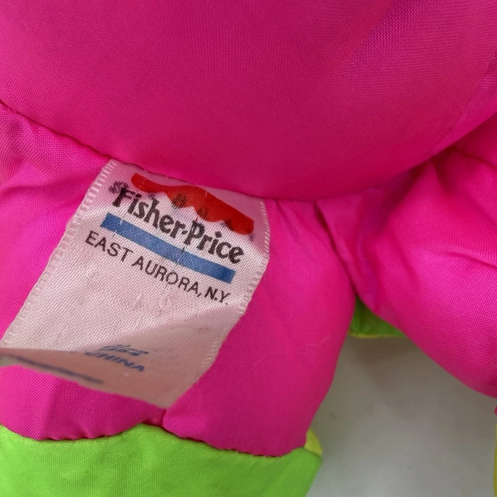 Vintage Fisher Price Chattering Chimp Plush Monkey Neon Pink Puffalump 1994